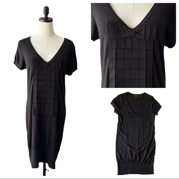 Ted Baker Dresses & Skirts - Ted Baker Black Cotton Knit V Neck Ribbon Dress | 3 (M)